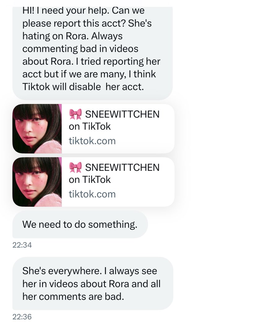 protectrora's tweet photo. [TIKTOK] 
🚨 MASS REPORT THIS ACC 🚨

She is lurking on #RORA's videos on tiktok and leaving hate comments.
🔗 https://t.co/Q3M6rmy8TG

📌Report account as :
> Other
and/or 
> Posting inappropriate content > Harrassment and Bullying

#BABYMONSTER #로라 https://t.co/jbrHMvspxH