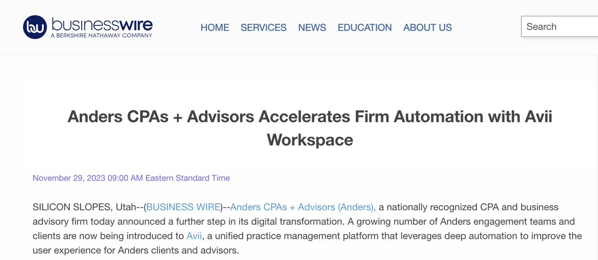 Anders CPAs announced a further step in its digital transformation with Avii, our unified practice management platform that leverages deep automation to improve the user experience for Anders clients and advisors.

Read more here: avii.com/insi.../anders…

#accountingsoftware
