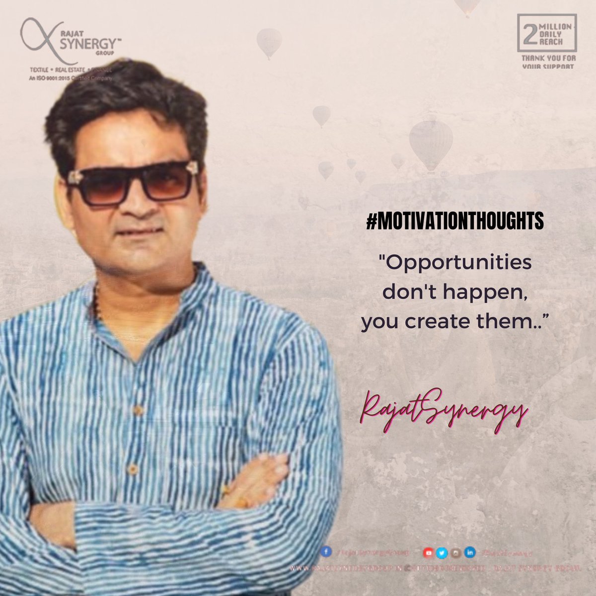 rajatsynergy's tweet image. #MOTIVATIONTHOUGHTS

&quot;Opportunities
 don&apos;t happen, 
you create them.”

#RajatSynergy #RajatMohanPathak