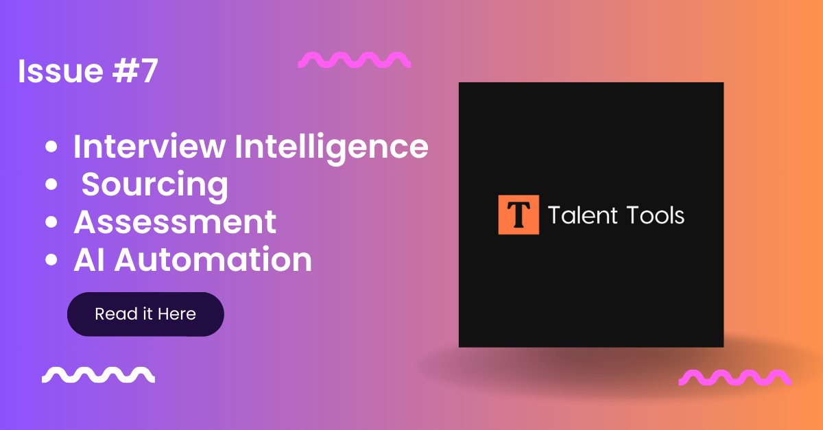 Check out some of the top #rectech tools in issue 7 of Talent Tools

🖋️ Vervoe: Skill assessment

🔎 Aspect: Interview intelligence

🔦 Fetcher: Sourcing

🗞️ Read the full post: talenttools.co/p/issue-7-inte…