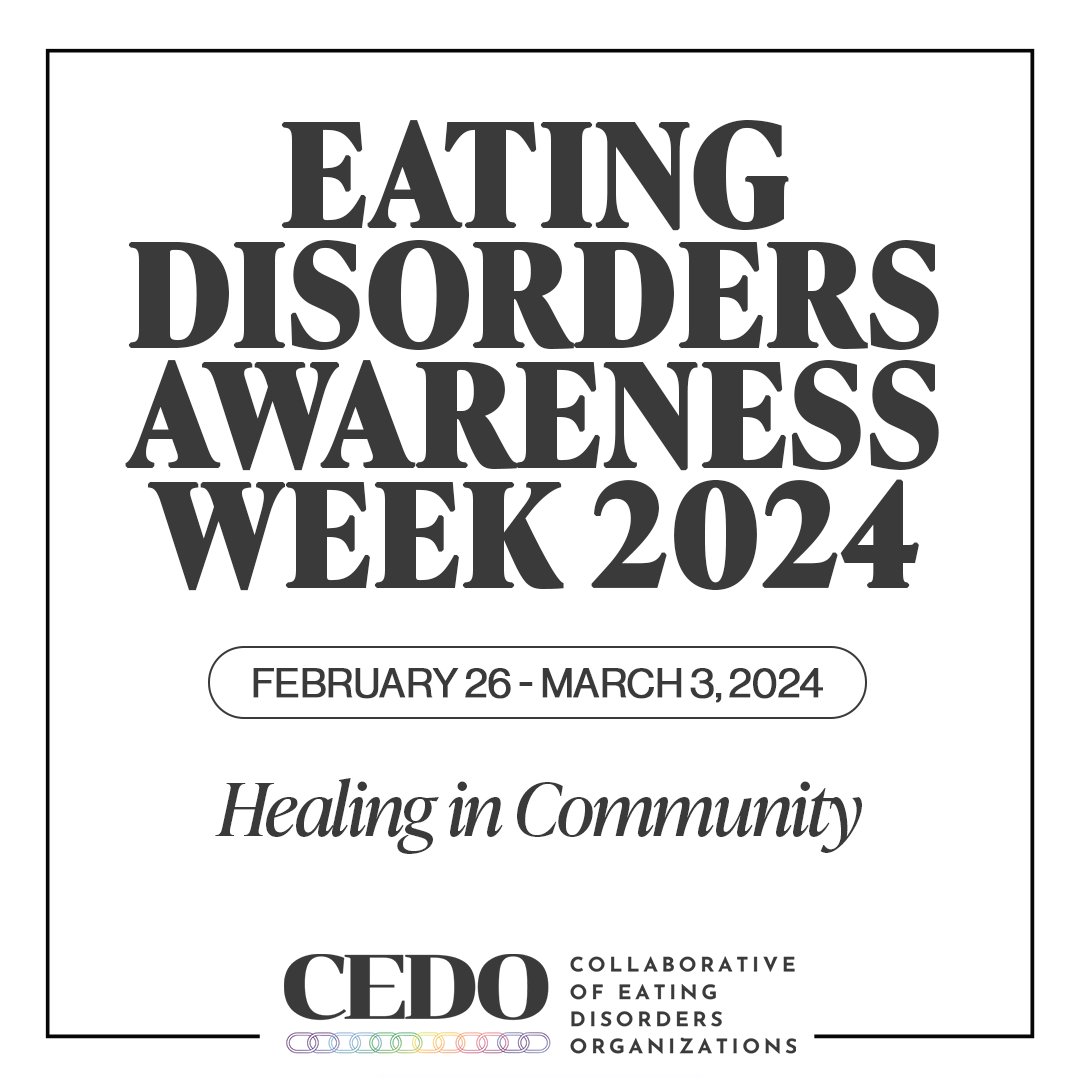 Alaska_EDA's tweet photo. As the Collaborative of Eating Disorders Organizations (CEDO), we are excited to unite and announce Eating Disorders Awareness Week 2024 - mark your calendars for February 26 - March 3, 2024! This year's theme is, "Healing in Community." 
#eatingdisordersawarenessweek #edaw https://t.co/YprqLb0bHS
