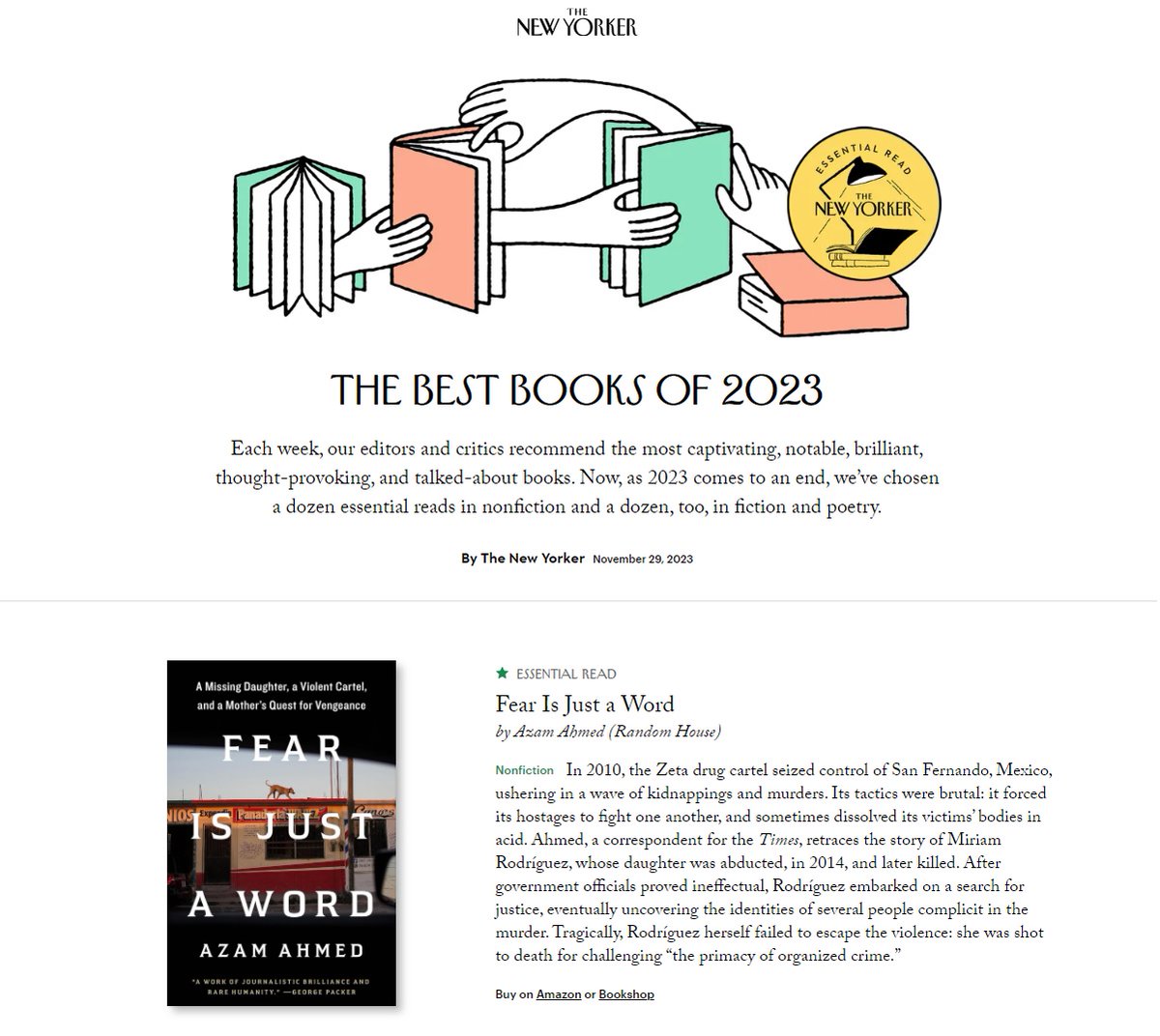 Feeling a lot of the cliches right now: Grateful, humbled, excited, etc. @NewYorker named Fear Is Just A Word one of its Best Books of 2023 newyorker.com/best-books-2023