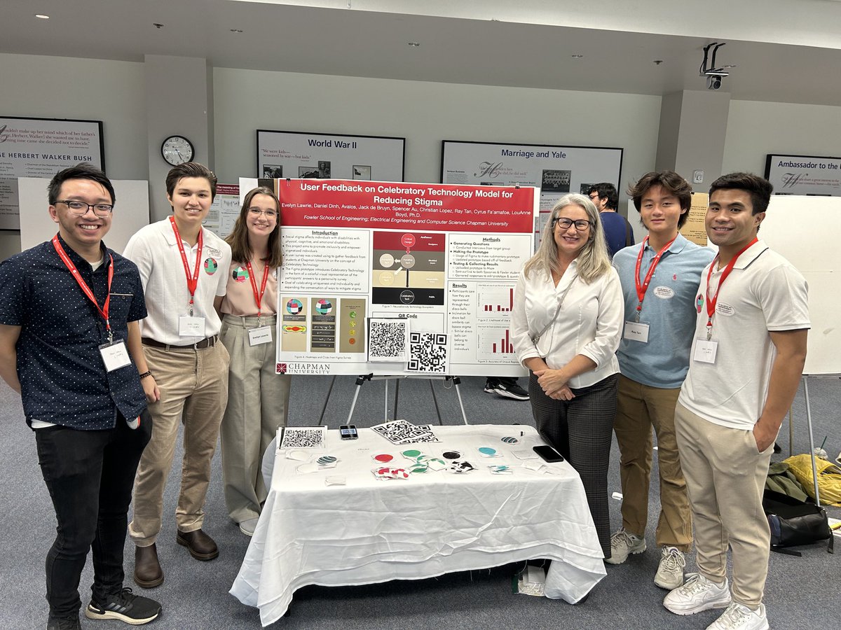 So proud of the undergraduates from lab lab presenting at Chapman's student scholar symposium on Celebratory Technology [pic of group in front of poster]