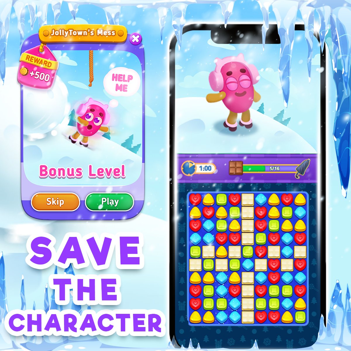 Unlock new levels in Jolly Match by Jolly Battle and get bonus levels as a gift! Play smart and do your best to save the character from a danger. 🤩Update or download the game here: jollybattlematch3.page.link/jmTw #jollybattle #mobilegames #indiedev