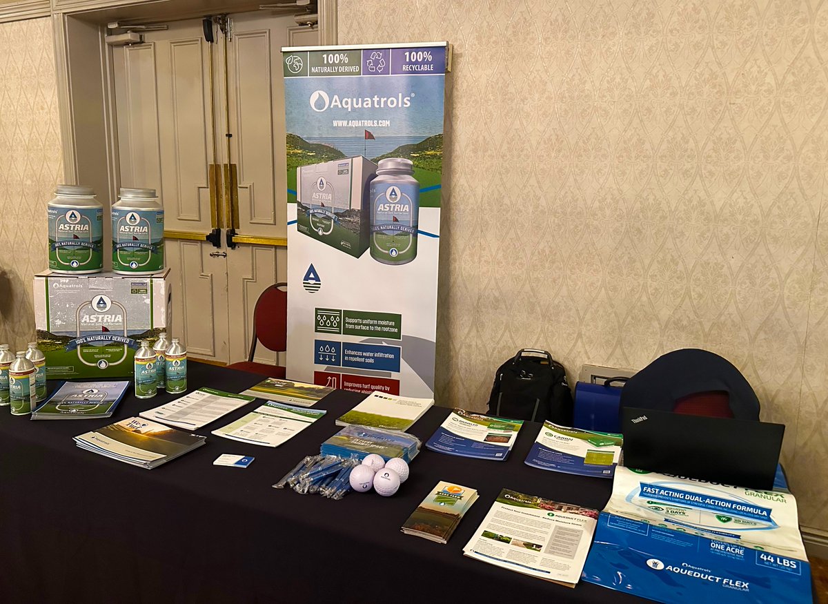 Aquatrols's tweet photo. If you are at the @NYSTurfgrass Education Day in Long Island, swing by the Aquatrols table!  @AugieYoung is available to talk #Astria Natural Soil Surfactant, #AqueductFlex, #Dispatch and more. https://t.co/nmXw72IcGG