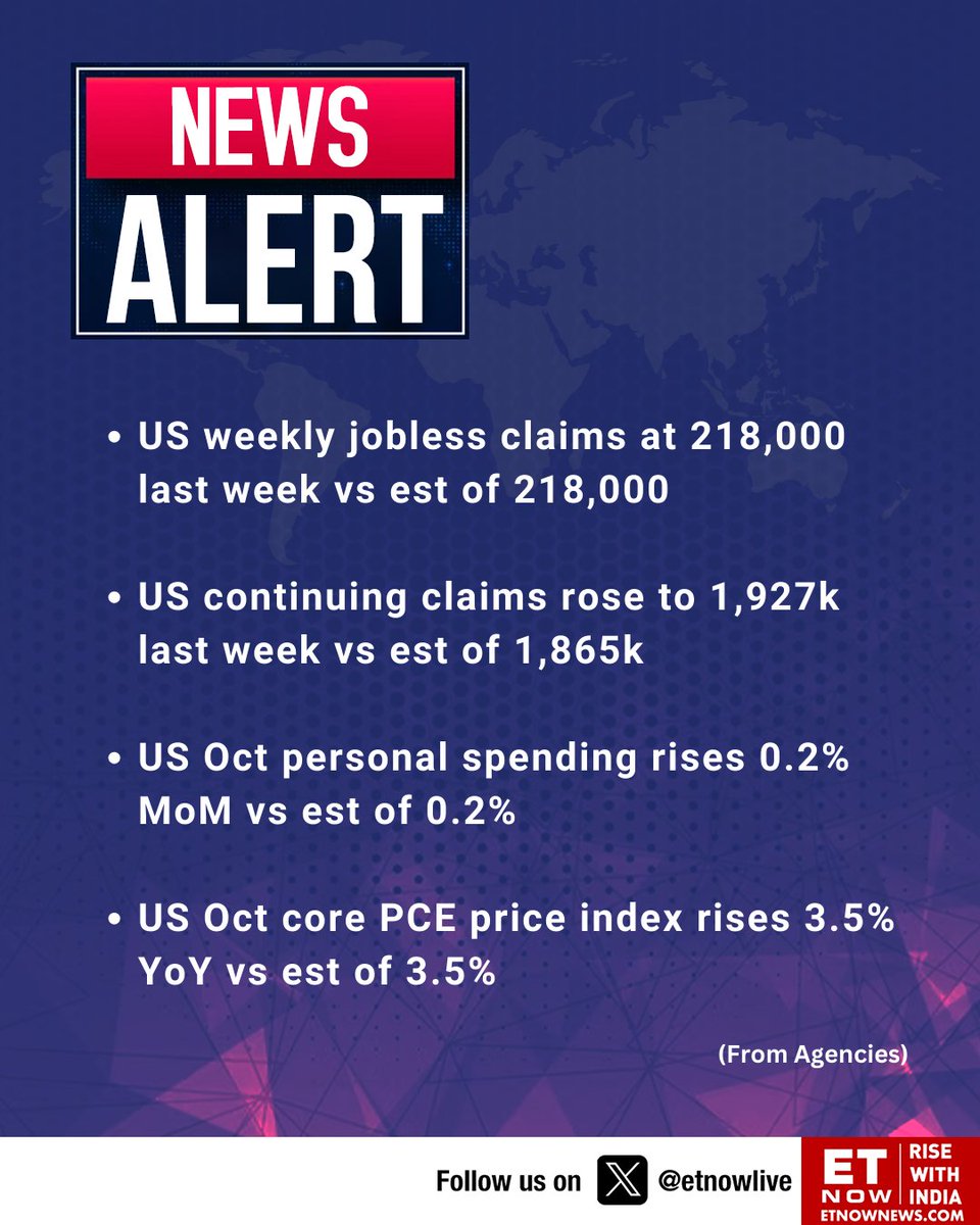 ETNOWlive's tweet photo. News Alert | US: These are the latest numbers of weekly jobless claims, continuing claims, Oct personal spending and core PCE price index👇
#US #joblessclaims #continuingjoblessclaims #personalspending #corePCEpriceindex https://t.co/drmWmpzW7J