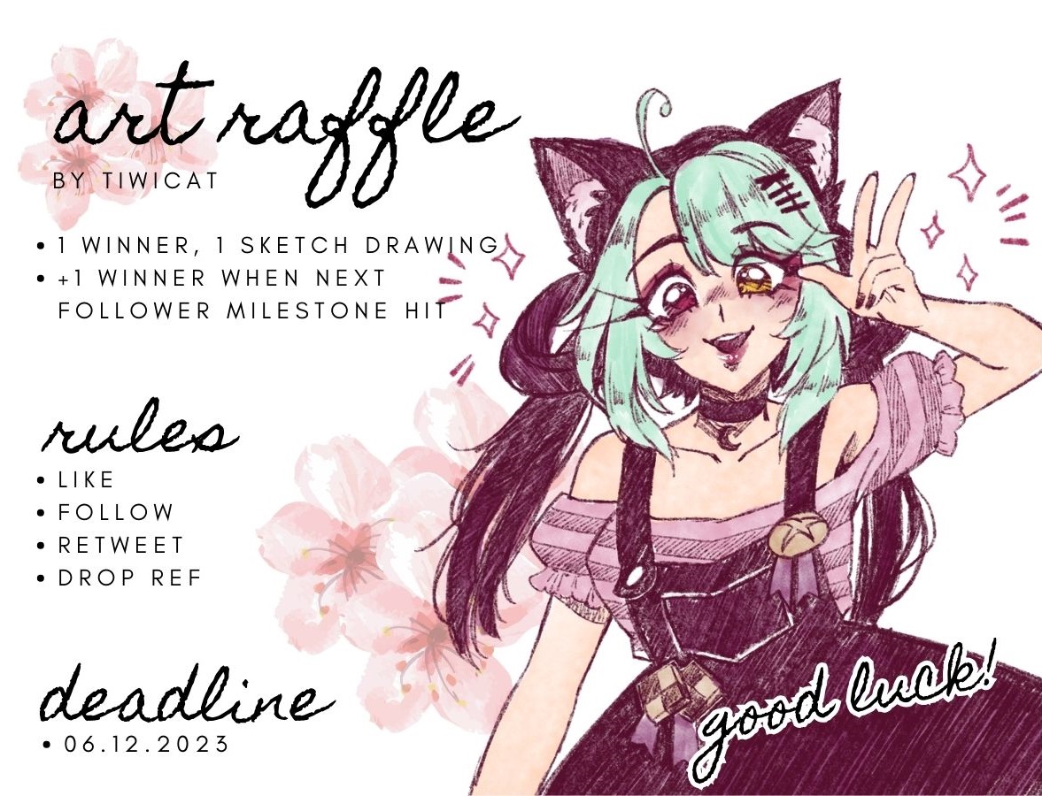 ˗ˋˏ🌸 Ladies &amp; Gentlemen! 🌸ˎˊ˗
Before the year ends, I'll throw in another art raffle ✨

Rules: 
🩷 like + follow + repost 
🩷 drop a ref of your OC

Price:
🩷 1 winner gets a sketch drawing 
🩷 +1 more winner if we hit 1k followers by the end of the deadline (6.12.23) :3