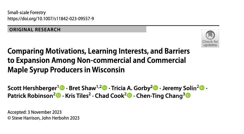 New article about growing maple syrup industry in Wisconsin by identifying learning needs of sap producers at different scales of production funded by #USDA grant to @UWMadisonExtNRI with contributions from @UW_LSC and @UWMadisonCALS Free link to article: rdcu.be/dsm19