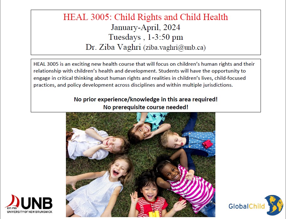 Are you a UNB student on the Saint John campus, curious about the intersection of child rights and child health?

If so, this is your sign to register for HEAL 3005!

*Please note that this is an in-person course and not taught online.*