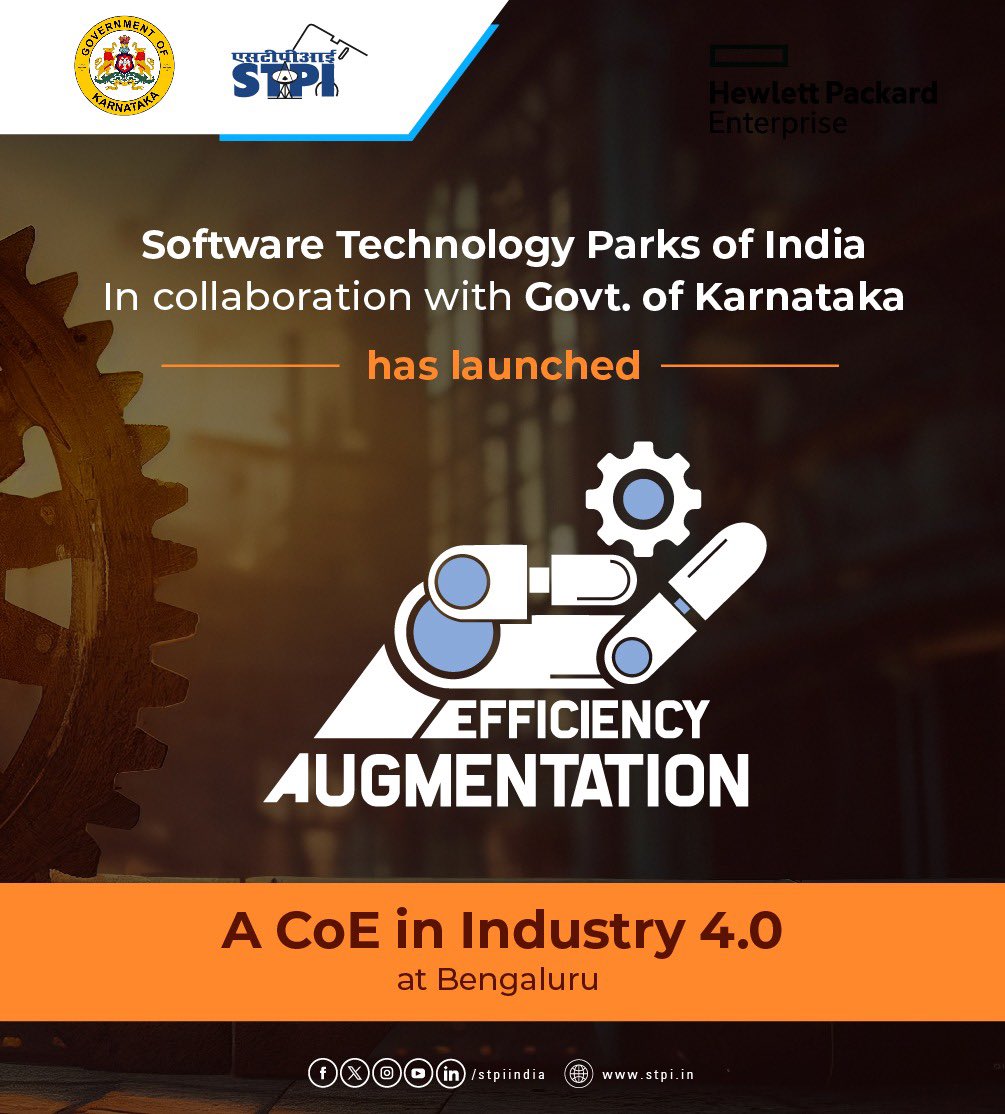 Hon'ble MoS @GoI_MeitY Shri @Rajeev_GoI launched STPI's 23rd CoE in Efficiency Augmentation at #Bengaluru and the 1st Open Challenge Program of the CoE for #startups working towards increasing the efficiency of the industrial production, operations. #BengaluruTechSummit2023