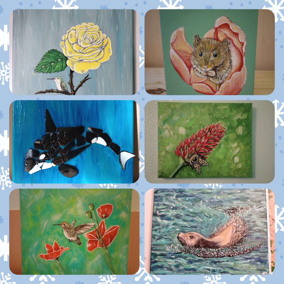 Some of the original artworks available in my Etsy shop. Go take a look! One of a kind paintings could make a great gift this Christmas. artbykirstensneath.etsy.com #etsy #etsyseller #originalart #animalpaintings #birdpaintings #giftideas #giftoriginalart