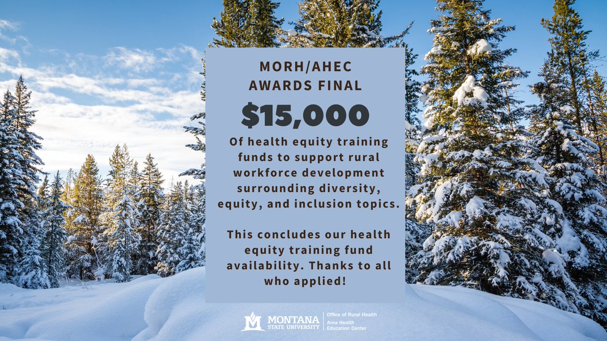 We have awarded our last round of health equity training funds to support rural workforce training surrounding JEDI topics! It has been an honor to work with our awardees &amp; support them as they continue their journey to expand their knowledge. Thank you to all who have applied!