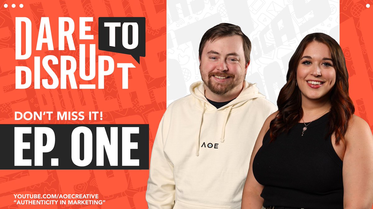 AOECreative's tweet photo. Introducing #DareToDisrupt, a podcast where we talk about all things marketing, social, community and branding!

Our kick-off episode features two of our marketing managers @TCG_TALK and @erinzakin defining common marketing buzzwords.

Watch now 📺 https://t.co/5nXPOnj9vh https://t.co/bbvs6BSOCz