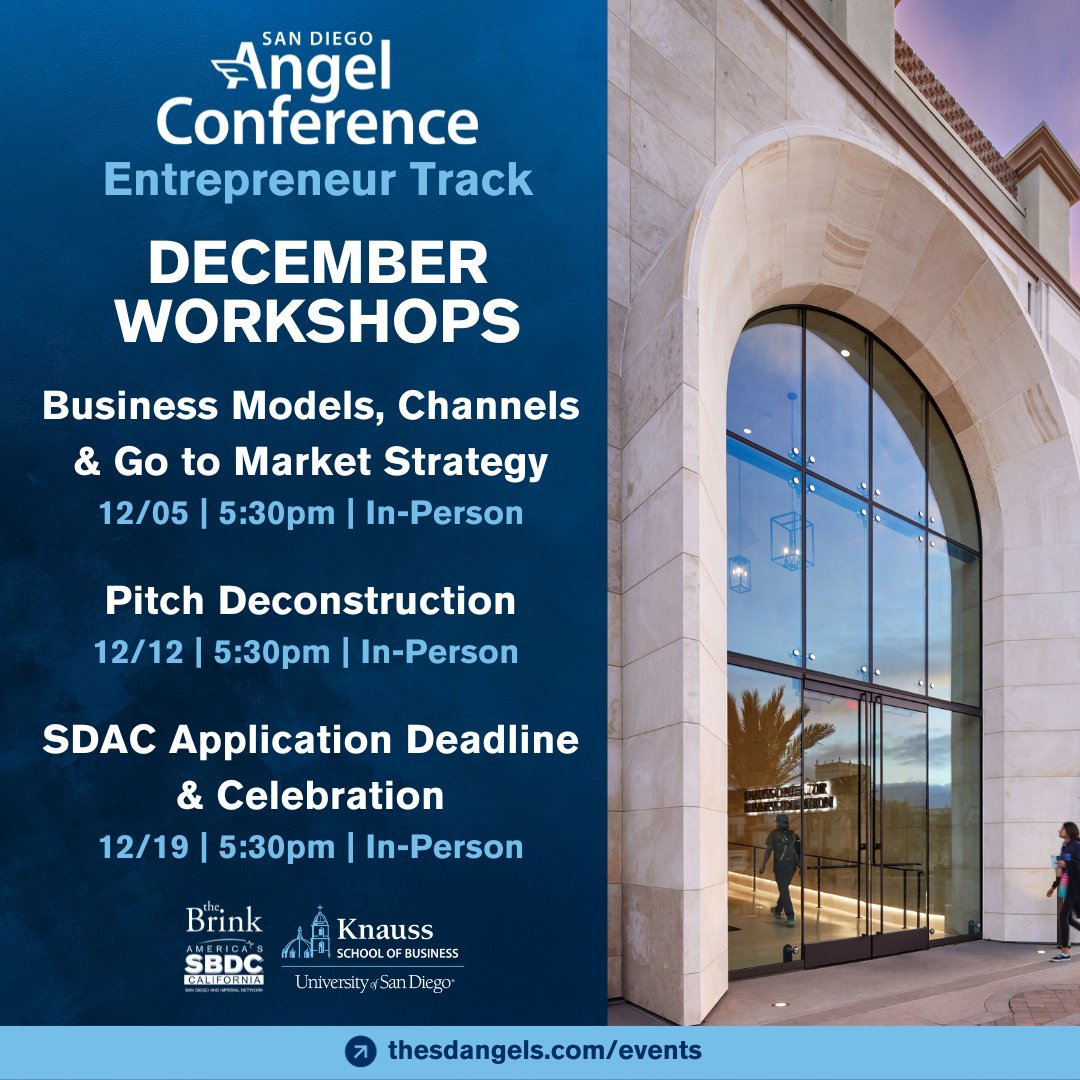 Check out our December E-Track workshops! This month, attend Business Models, Channels & Go to Market Strategy, Pitch Deconstruction, and the SDAC Celebration. The application deadline for this year’s conference (SDAC VI) is also on 12/19. Visit: hubs.ly/Q02bqlBH0