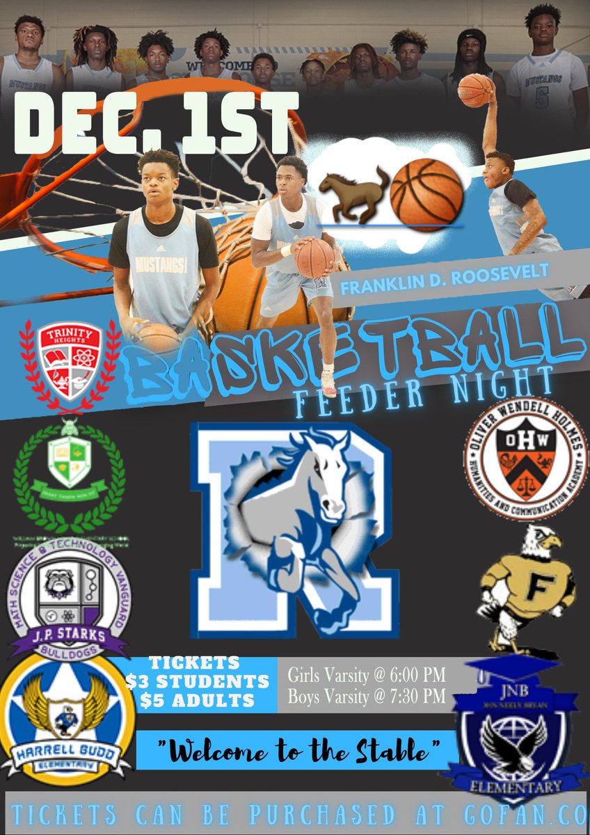 Veltbasketball's tweet photo. Tomorrow is the boys' home opener at Roosevelt, and we have a double headein store for you. Catch both the Lady Mustangs and the Mustangs in action tomorrow at "The Stable." The Lady Mustangs and JV boys will play at 6, followed by your Mustangs varsity at 7:30.
@RooseveltHS_Dal https://t.co/ohDr9g1Bsx