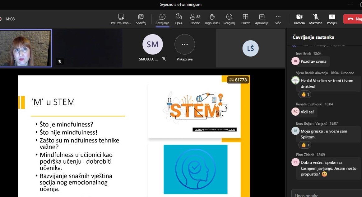 Mindfulness tehnike su važne jer pružaju podršku učenicima u njihovom radu i učenju. 😊 Hvala <a href="/AnitaSimac74/">Anita Šimac</a> na inspirativnom  webinaru -"Svjesnost s eTwinningom"!👏😊
<a href="/eTwinningHR/">eTwinning Hrvatska</a>