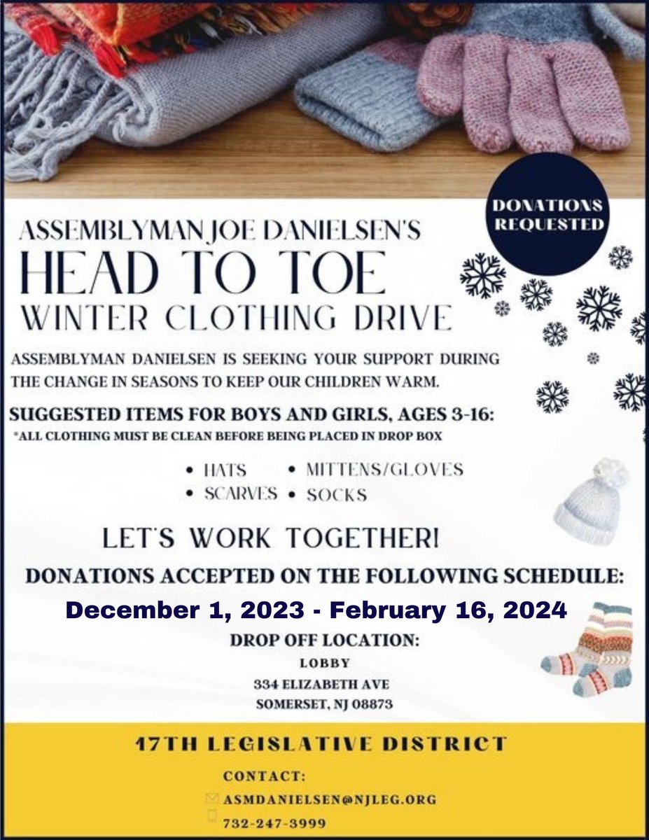 JoeDanielsen17's tweet photo. Be the superhero to a child in need
#headtotoe #winterclothingdrive #njld17 #alwaysatyourservice https://t.co/XIHMFxapLz