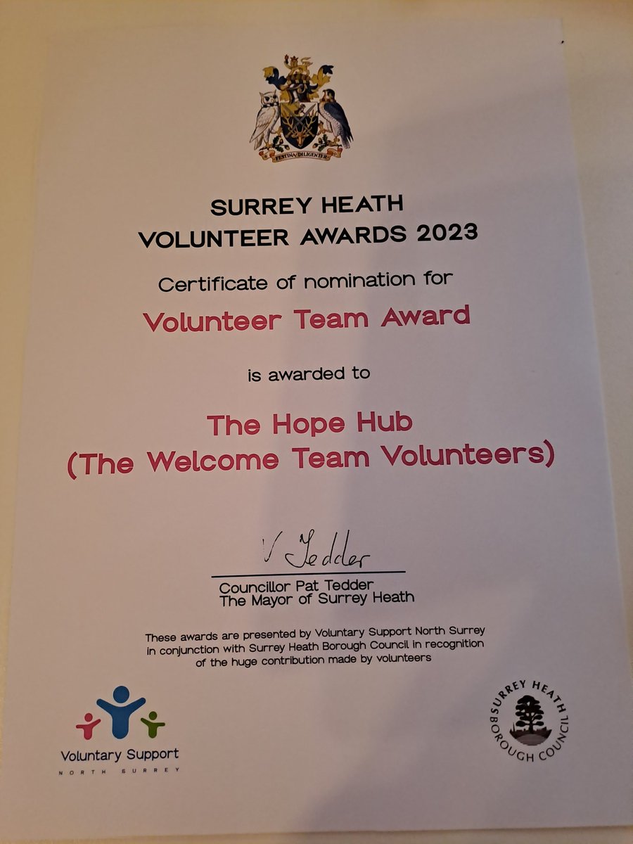 thehopehub's tweet photo. What a fantastic way to celebrate our amazing #Volunteers with #CommunityEngagement #winner @fourwalls89 & nomination for #teamHopeHub #Volunteerteamaward Congratulations ๐ to ALL the worthy #volunteers in @Surreyheath @shbcmayor & thanks to @volsupportns ๐๐ https://t.co/p8h8FzwMsx