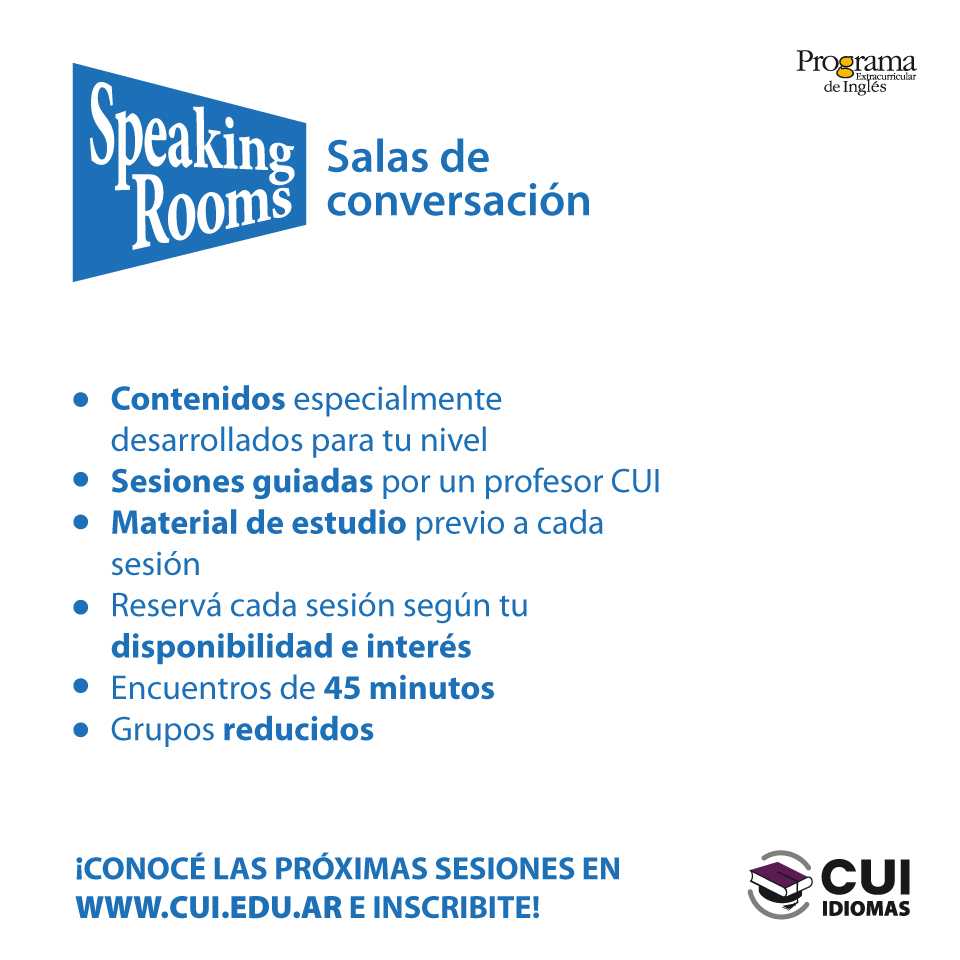 CUI_oficial's tweet photo. 🗣💬 Speaking Rooms en el CUI - Salas temáticas de conversación
✨Contenidos desarrollados especialmente para tu nivel.
✨Encuentros grupales de 45 minutos.
ℹ Encontrá toda la información en https://t.co/gzfc5PCNKv
☎️ 5353-3000 #WhatsAppCUI 📲+5491155797824✨ https://t.co/KzZop00smS