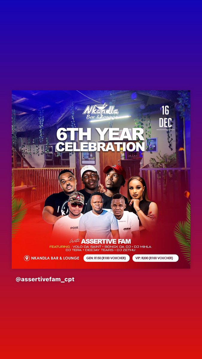 assertivefam_za's tweet photo. 16 Dec Nkandla Bar &amp; Lounge 6th year celebration eLusikisiki let’s operate! 🙌🏾 https://t.co/MrQVUuCF8q