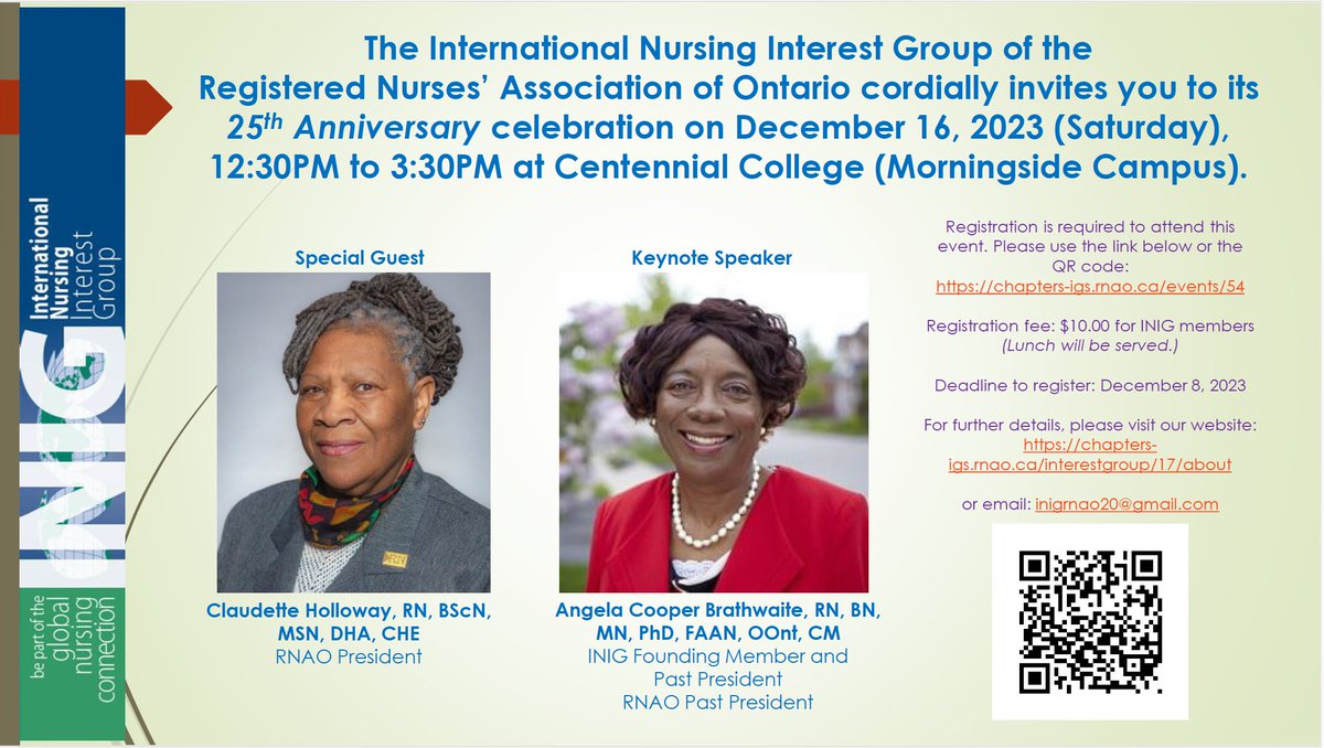 INIG's 25th Founding Anniversary! ➡️Please join us on December 16th 12:30-3:30PM $10 registration fee (lunch provided) ➡️Registration link: chapters-igs.rnao.ca/events/54 ➡️Deadline to register: Dec. 8th @RNAO @ClaudetteHollow @angelacooperbra @Betsyj2458 @LhamoDolkar2023 @EdwardVCruz