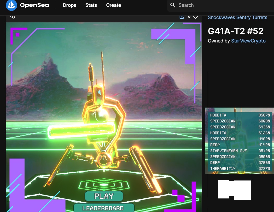 StarViewCrypto's tweet photo. The #SentryTurret contest is still active!
It's NOT easy to use the #nft to aim &amp; shoot the targets that come at you #NeedSkill #Challenging
If you use this turret and win the 100,000 point score we will send you free food in the mail

https://t.co/bFQQGa8GT9

@shockwaves_ai https://t.co/EAgqMRwdOe