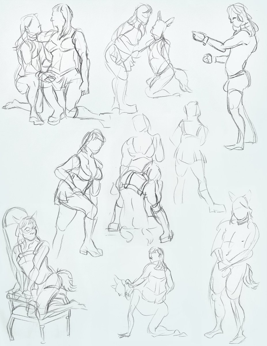 warm ups from figure drawing last week

domme is weregirlafterdark on insta and creature is an anonymous friend