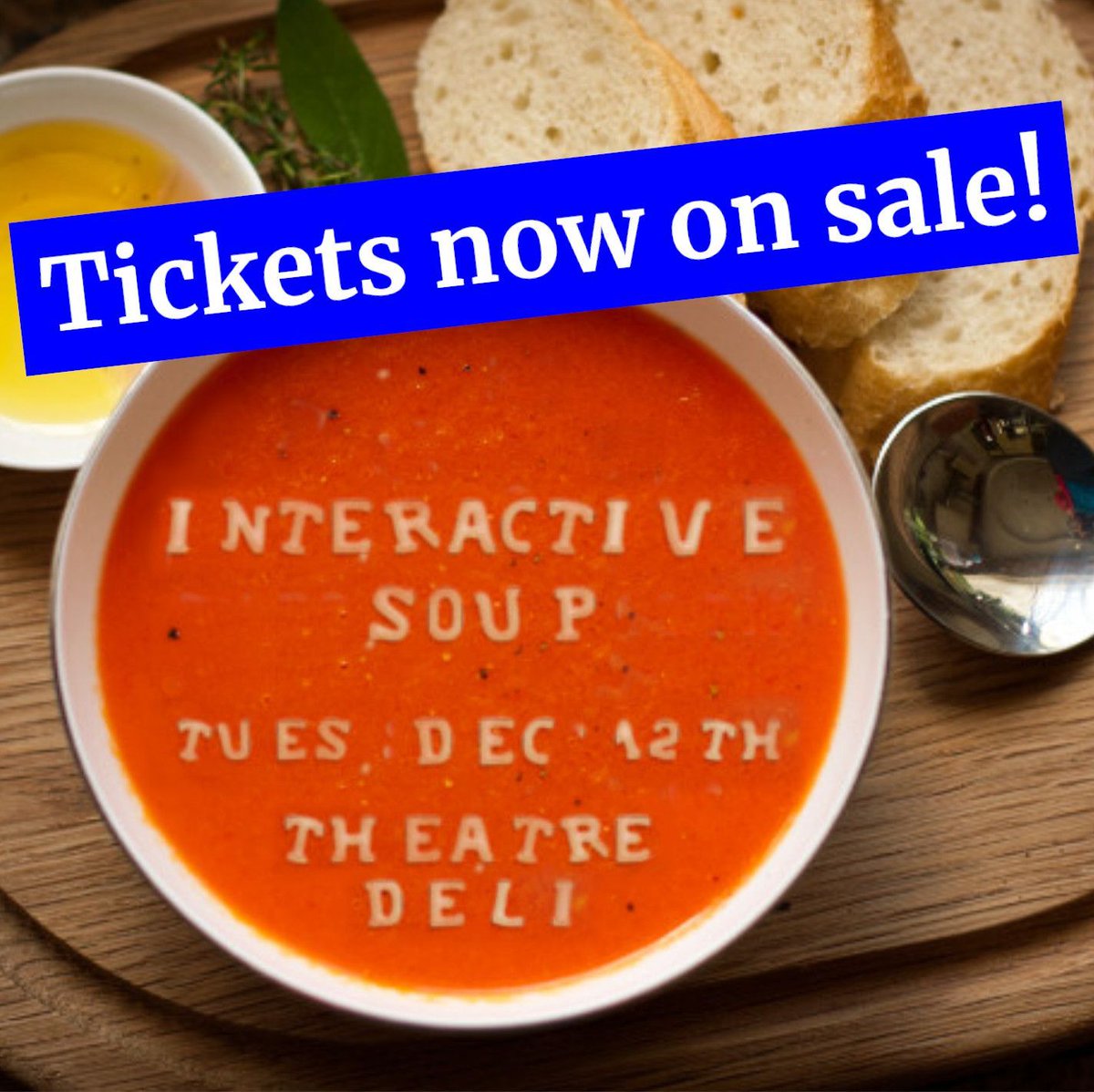 Kill The Cat (@killthecatco) on Twitter photo Interactive theatre types! The brilliant @chloemashiter is running #InteractiveSoup in just TWO weeks <a href="/theatredeli/">Theatre Deli</a>
Socialise with fellow interactive makers & help microfund new projects! All over a bowl of soup!
Tickets:
buff.ly/46BNT1p
6-9pm 12th Dec <a href="/theatredeli/">Theatre Deli</a> Interactive theatre types! The brilliant @chloemashiter is running #InteractiveSoup in just TWO weeks <a href="/theatredeli/">Theatre Deli</a>
Socialise with fellow interactive makers & help microfund new projects! All over a bowl of soup!
Tickets:
buff.ly/46BNT1p
6-9pm 12th Dec <a href="/theatredeli/">Theatre Deli</a>