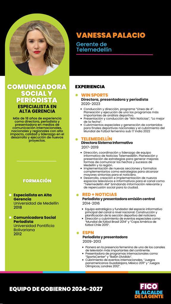 FicoGutierrez's tweet photo. Recuperaremos nuestro canal público @Telemedellin !
Una vez nos posesionemos el 1 de enero y tengamos una nueva junta directiva del Canal, propondré a Vanessa Palacio @Vanepalaciola como su nueva Gerente. 
A hoy, Telemedellín tiene pérdidas acumuladas por más de $10 mil millones. 
Existen graves denuncias de corrupción. 
Vanessa es una gran mujer y es una gran profesional. Conoce el sector y el canal, lo que considero como una fortalece para lo que viene. 
Me alegra poder contar con ella.