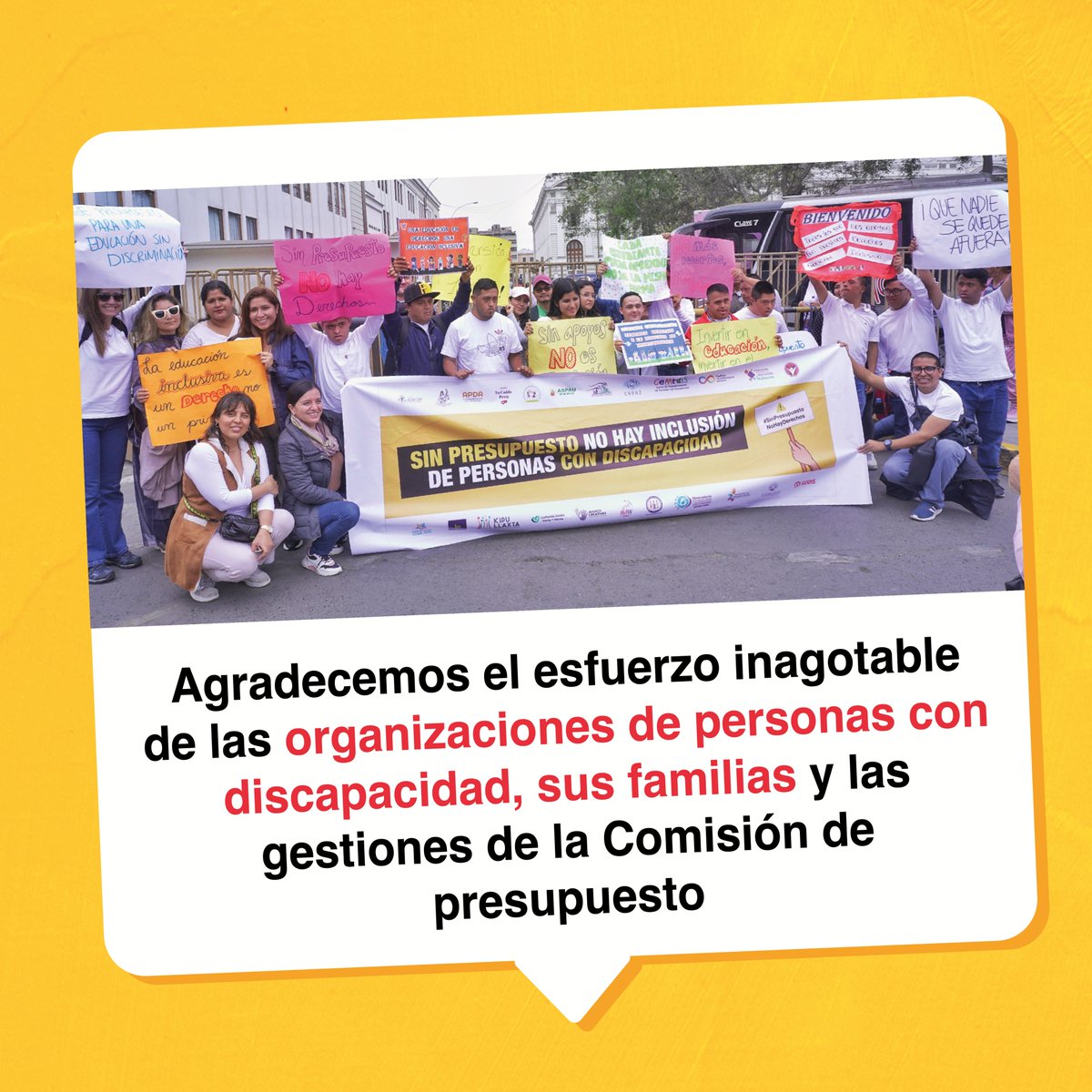 Agradecemos el esfuerzo inagotable de las organizaciones de personas con discapacidad, sus familias y las gestiones de la Comisión de presupuesto. 👏 Recordemos que #SinApoyosNoHayInclusión