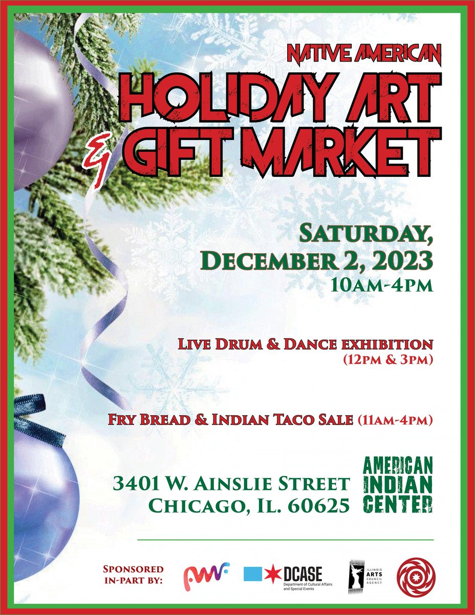 Looking for a #holidayGift for that hard to #shop for person? We've got you covered! We're hosting a Native American Holiday Art &amp; Gift Market Saturday, December 2, 10 a.m.-4 p.m.

Check out fb.me/e/3je8fM4Xo for more details!
#NativeAmerican #HolidayShopping #Chicago
