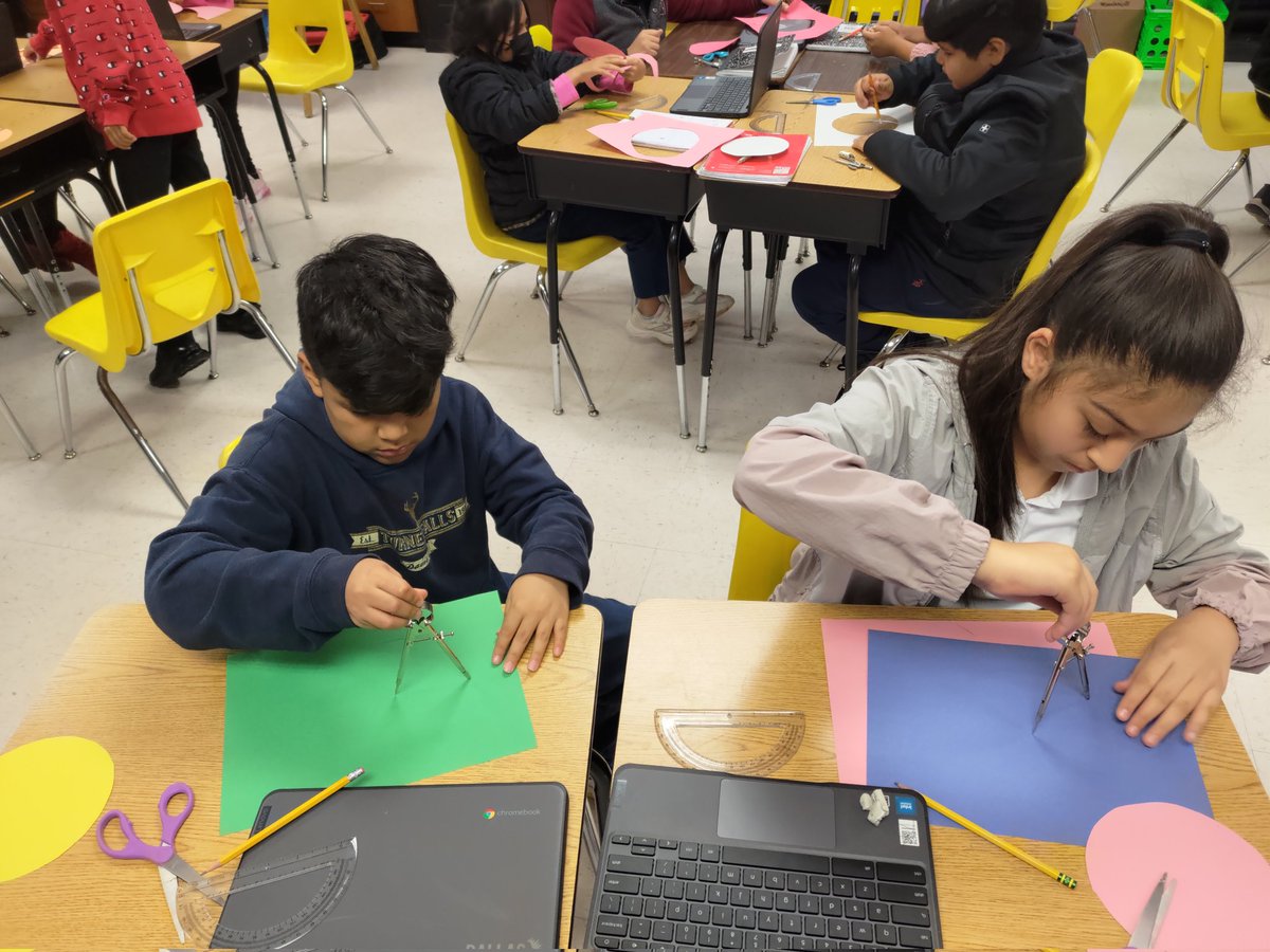 Students at W. A. Blair exploring how to use a compass and protractor, to draw perfect circles and to draw angles