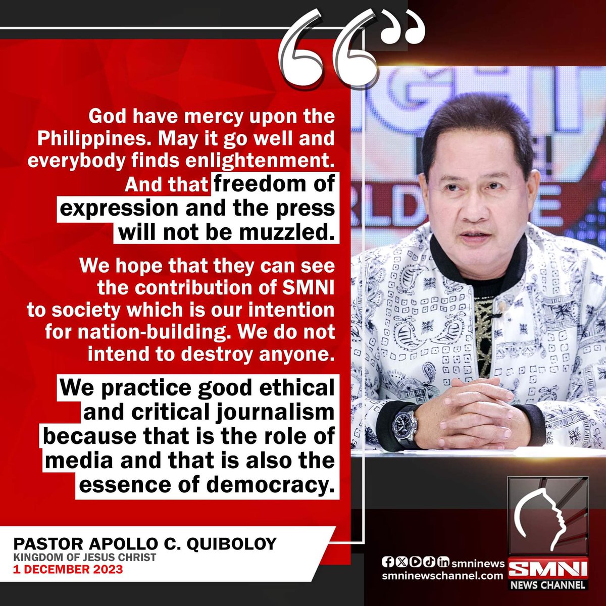 .<a href="/PastorACQ/">Pastor Apollo C. Quiboloy</a>: Freedom of expression and the press will not bemuzzled