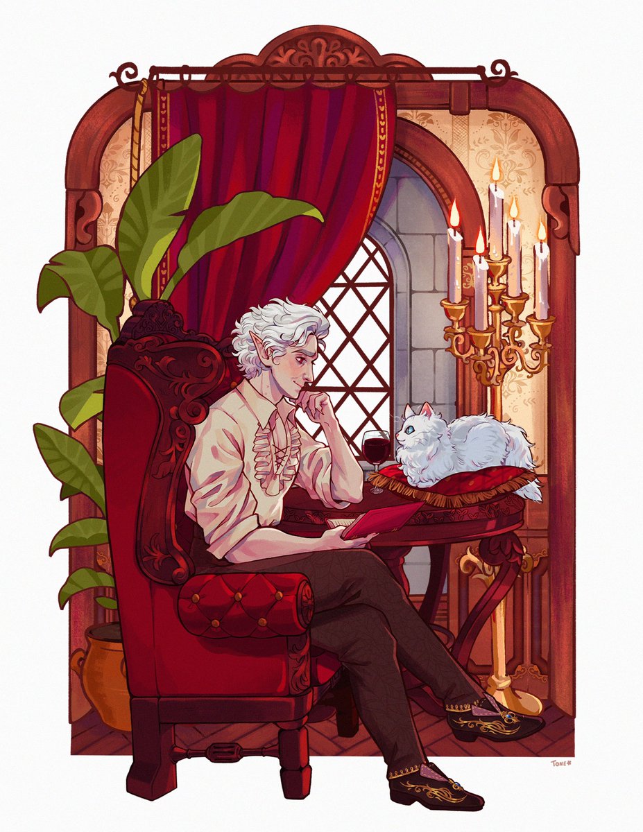 1boy sitting male focus white hair pointy ears book crossed legs  illustration images