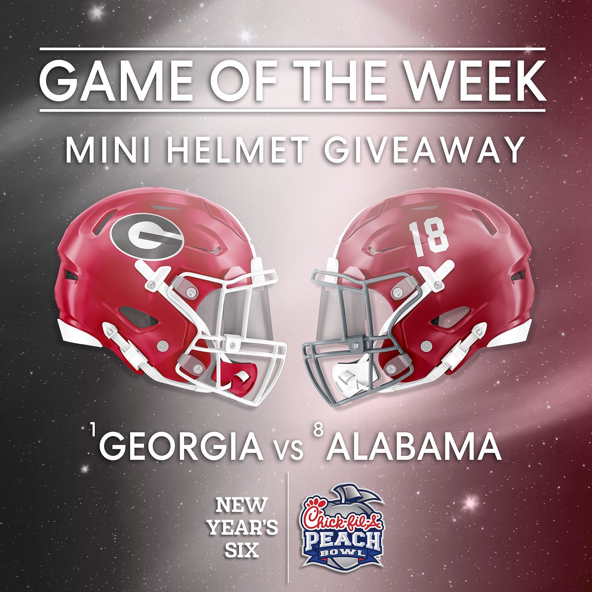 This weekend’s @SEC Championship in ATL will have major @cfbplayoff implications 🔥 For a chance to win a @GeorgiaFootball or @AlabamaFTBL mini helmet: 1️⃣ Follow @CFAPeachBowl 2️⃣ Repost 3️⃣ Comment who you’re cheering for