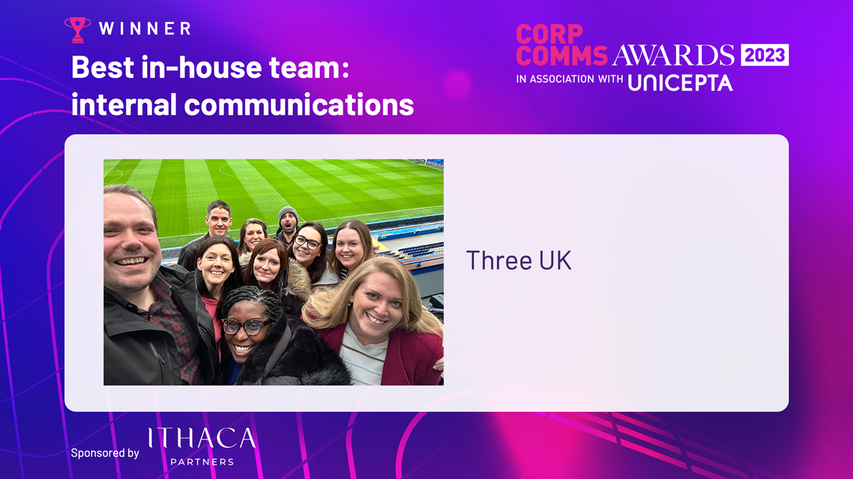 The 'Best In-House Team: Internal Communications' award goes to <a href="/ThreeUK/">Three UK</a>! Join us in celebrating the outstanding work they've created!🏆#ccawards