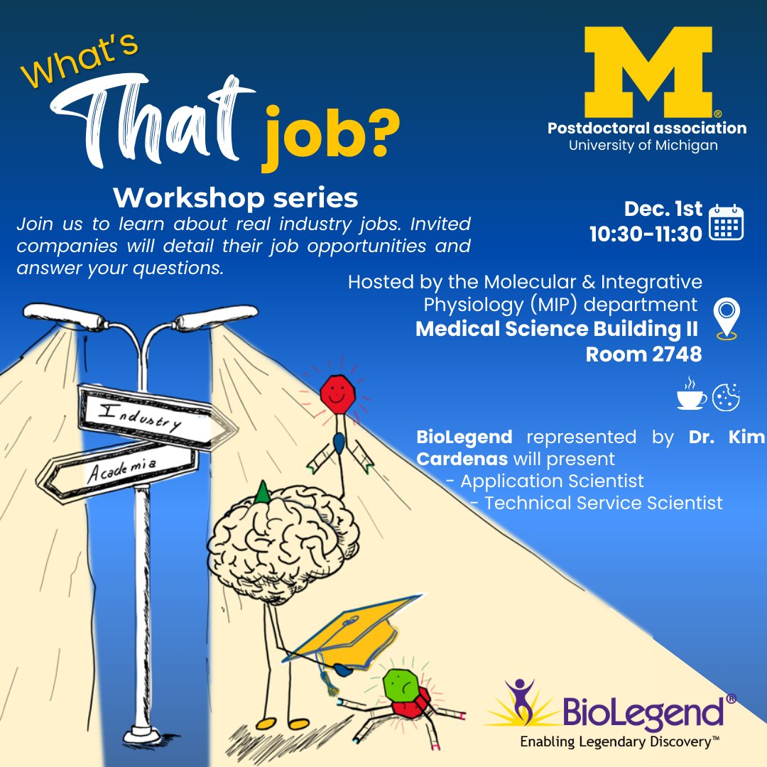 📢TOMORROW: Join us to learn about industry jobs options with Biolegend represented by Dr. Kim Cardenas

For more info and RSVP👇
docs.google.com/forms/d/e/1FAI…

📅Dec 1 
⏰10:30 - 11:30 AM
📍Medical Sciences Building, Room 2748