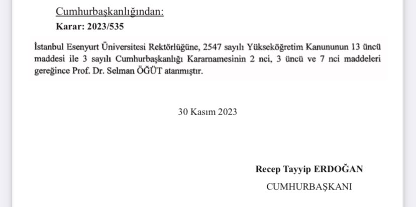 Selman Öğüt, Esenyurt Üniversitesi’nin Rektörlüğüne atandı. Beyin göçü için bir haklı sebep daha. Yazık bu güzel memlekete.