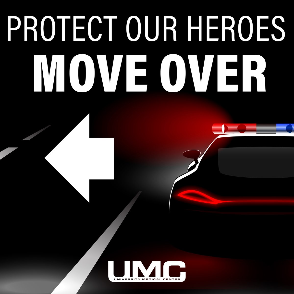 Help protect our community’s first responders. Always move over or slow down when you see flashing lights.