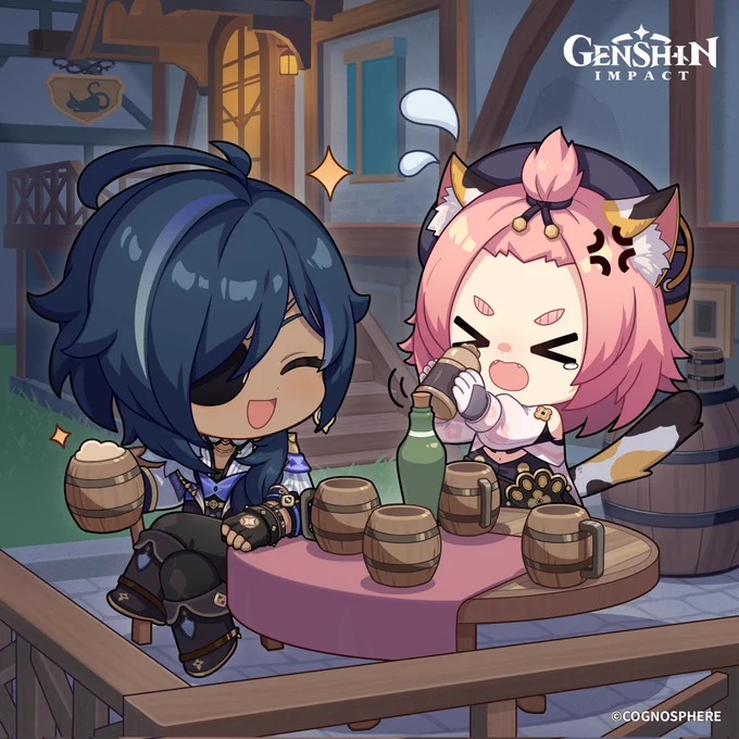 what this person pointed out is that in kaeya's and jean's respective birthday illustrations they're both sitting at the same table but in different seats  