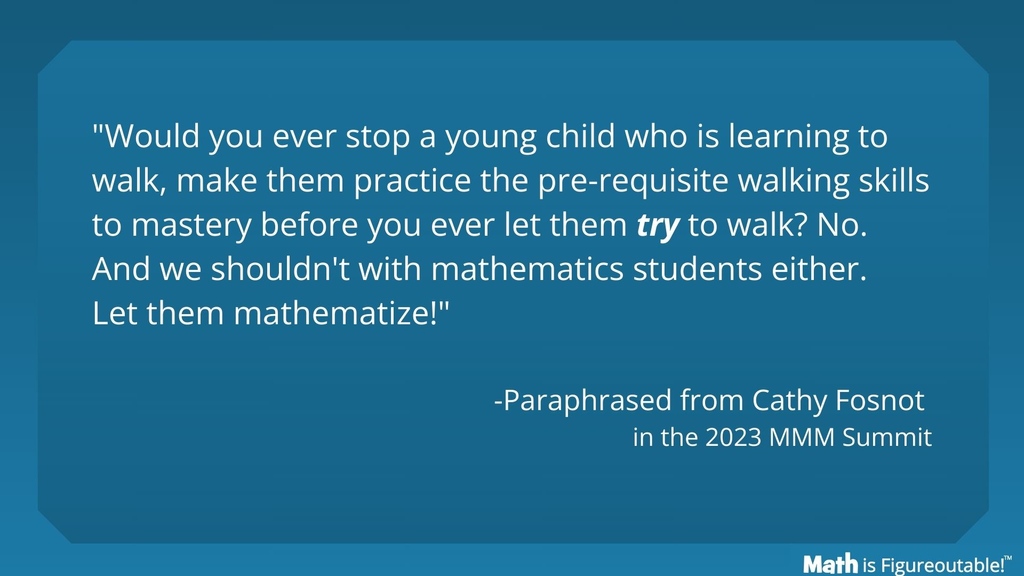 pwharris's tweet photo. Ya'll @ctfosnot is brilliant.

The way so many are handling "learning loss" and "acceleration" is just so well intentioned and misguided. And so based on fake math, not real math.

Let them math!

#MTBoS #ITeachMath #MathIsFigureOutAble #Elemmathchat #MSmathchat #MathStratChat https://t.co/M6fcaFubcS