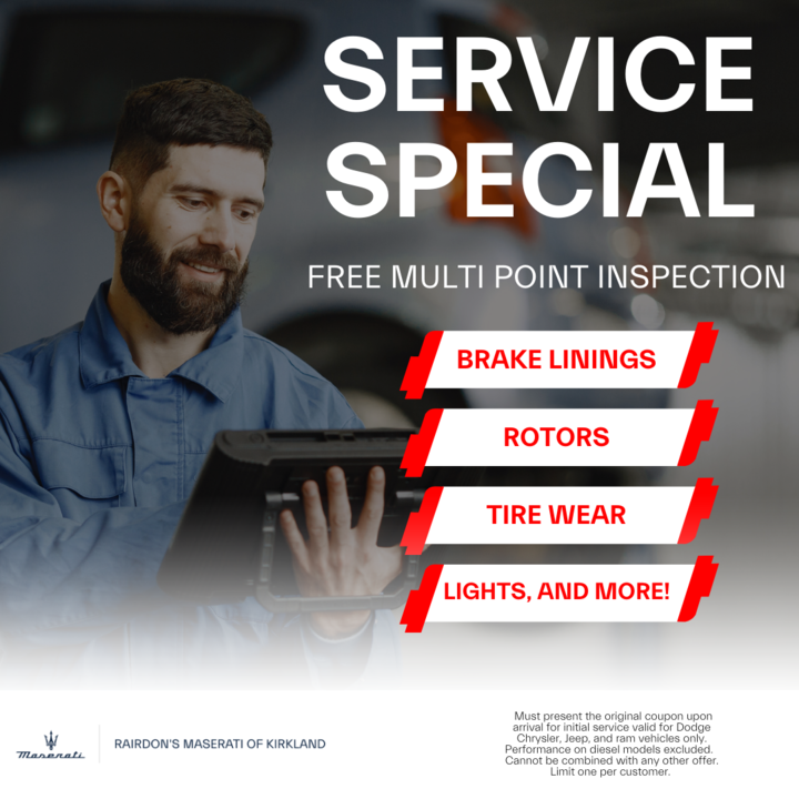 Come take advantage of our Service Special and schedule an appointment for a FREE multi-point inspection. 🔧

🔗 Book that appointment NOW: rpb.li/gkHqEA..........

#service #freeinspection #getitdone #RairdonAutoGroup #Seattle #KirklandWA #RentonWA #Maserati