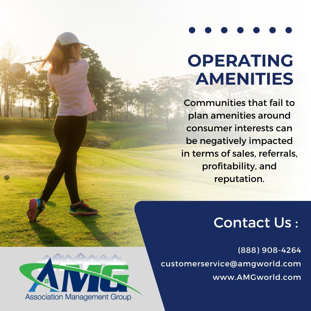Amenities are often very impactful to property values in a given community.
At AMG we understand how important amenities are to property values. If your association is looking for professional management visit 🌐AMGworld.com

#HOAmenities #HomeOwnerAssociations #AMG