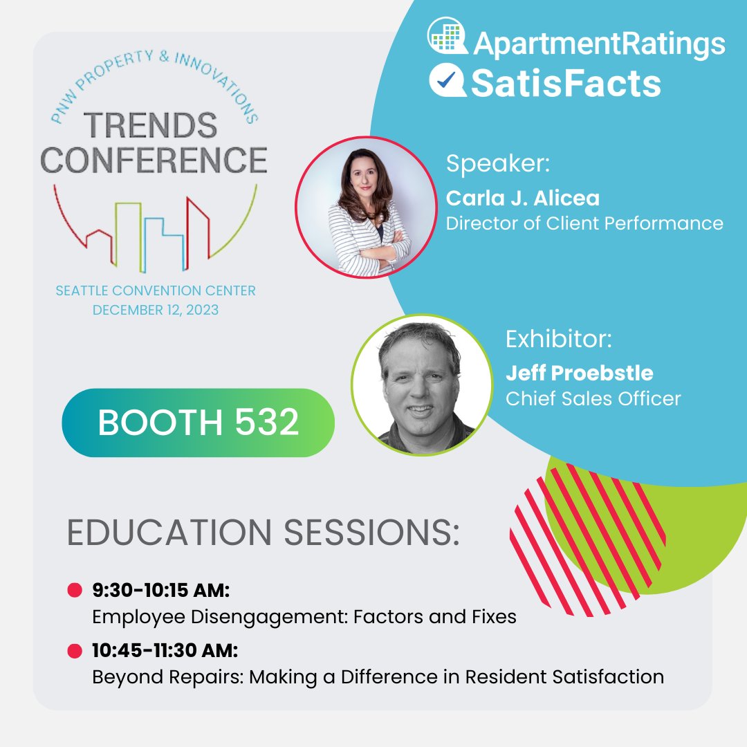 You won't want to miss @Carlajalicea's Education Sessions on employee disengagement and making a difference in resident satisfaction 📚

Make sure to stop by Booth 532 and chat with Jeff Proebstle on our latest products and features!

#multifamilyeducation #trends