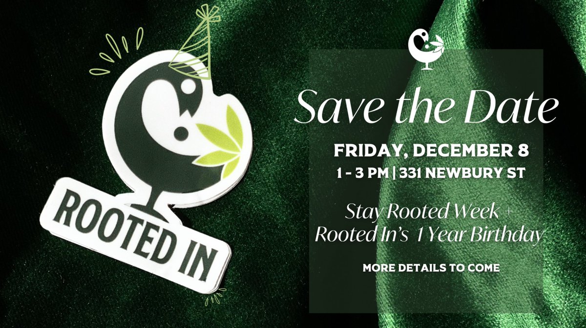 We are holding our 1 Year Celebration on December 8th! Don't forget to stop by from 1-3pm to kick off 10 days of celebration and special deals! 
#Boston #celebration #birthday #newburystreet 
See you there! Stay Rooted.