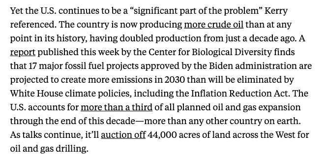 In just one paragraph, @KateAronoff points out all of the hypocrisy of the United States lecturing other countries about fossil fuels while they continue to produce more oil and gas than any other country in the world newrepublic.com/article/177183…