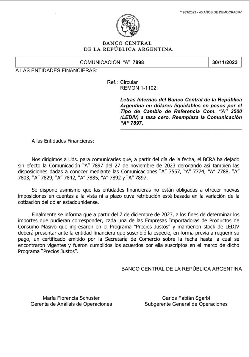 MgYaninaslojo's tweet photo. ⚠️ATENCIÓN⚠️ @BancoCentral_AR da de baja la Comunicación A 7897 entre otras y se retira la obligación de #entidadesfinancieros de ofrecer #cuentasremuneradas Ya no se podrá suscribir #lediv como cobertura de cambio. https://t.co/4LqLk9Zyrt