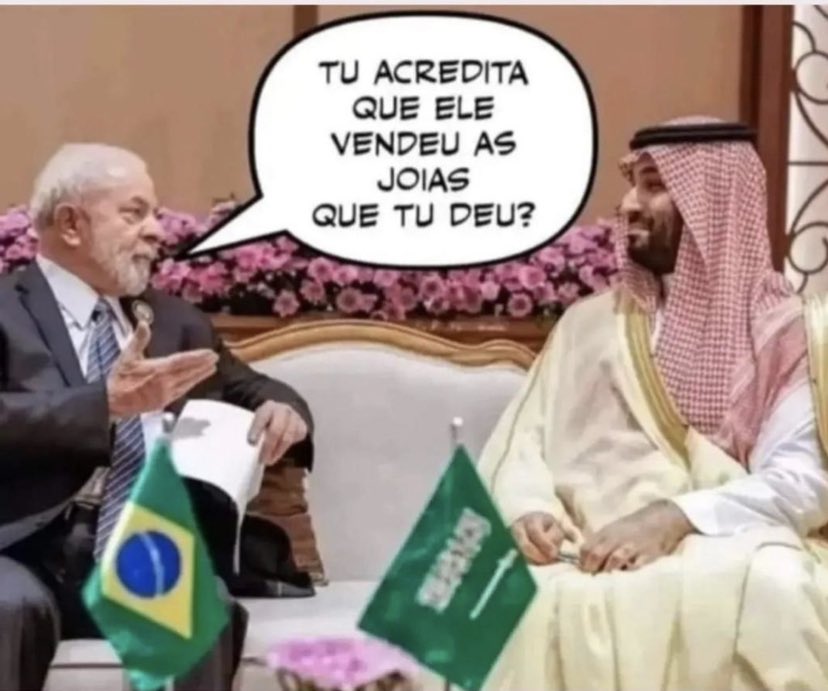 KKKKK. Lula caguetando o Bolsonaro, a internet não perdoa. Alguém marca o o príncipe herdeiro árabe aí. 🤣
