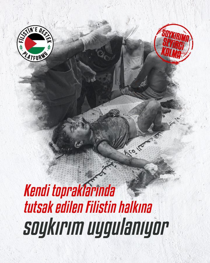Kendi topraklarında tutsak edilen Filistin halkına soykırım uygulanıyor.

#SoykırımaSeyirciKalma