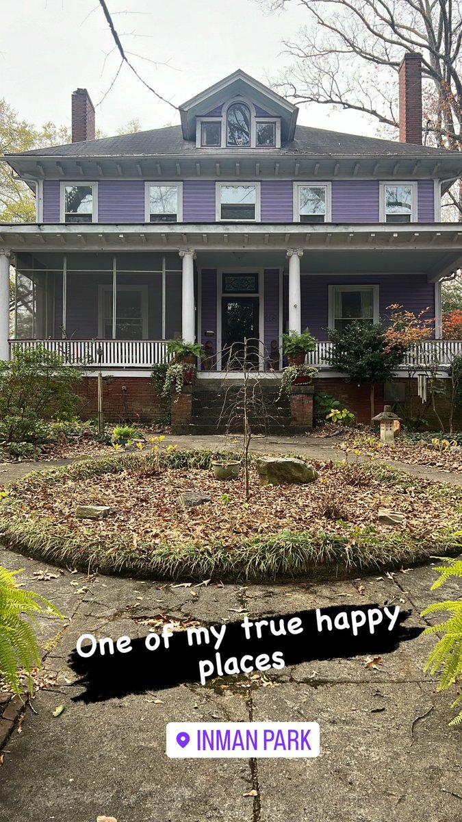 My aunts house in ATL. Much more beautiful in spring and summer when the flowers are one bloom, but still a great southern style porch. #purplehouse #inmanpark #iykyk #southernhomes